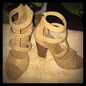 Tan stacked heel sandals